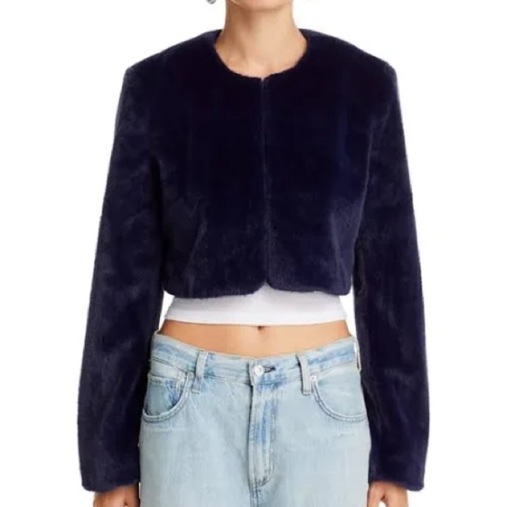 STAUD Cropped Teddy Jacket in Deep Navy